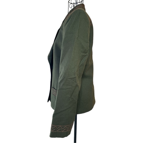 Vintage Stephanie K. Anais Embroidered Lined Wool Blazer Jacket Green Size 38 - Picture 4 of 16